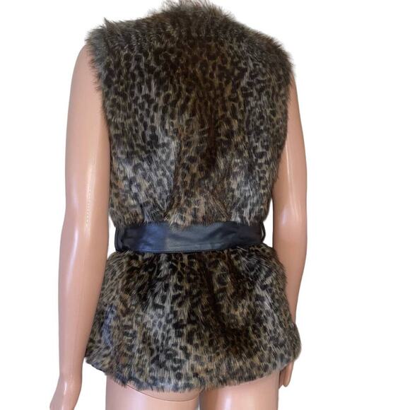Daytrip vest faux fur full zip belted cheetah leopard animal print jacket SZ SM - Picture 5 of 10